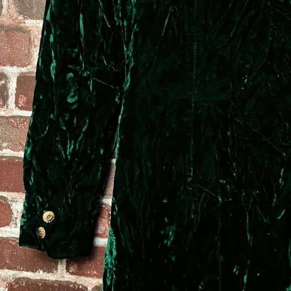 VTG Zakura Emerald Green Crushed Velvet Midi Dress Jeweled Epaulettes Size 8 - Picture 9 of 10